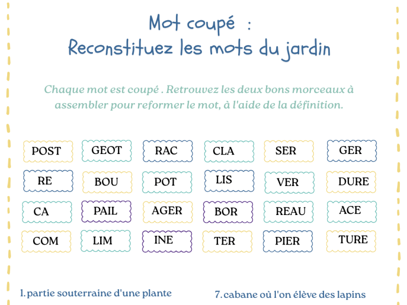 Exercices de mots coupés à imprimer pour&nbsp;seniors