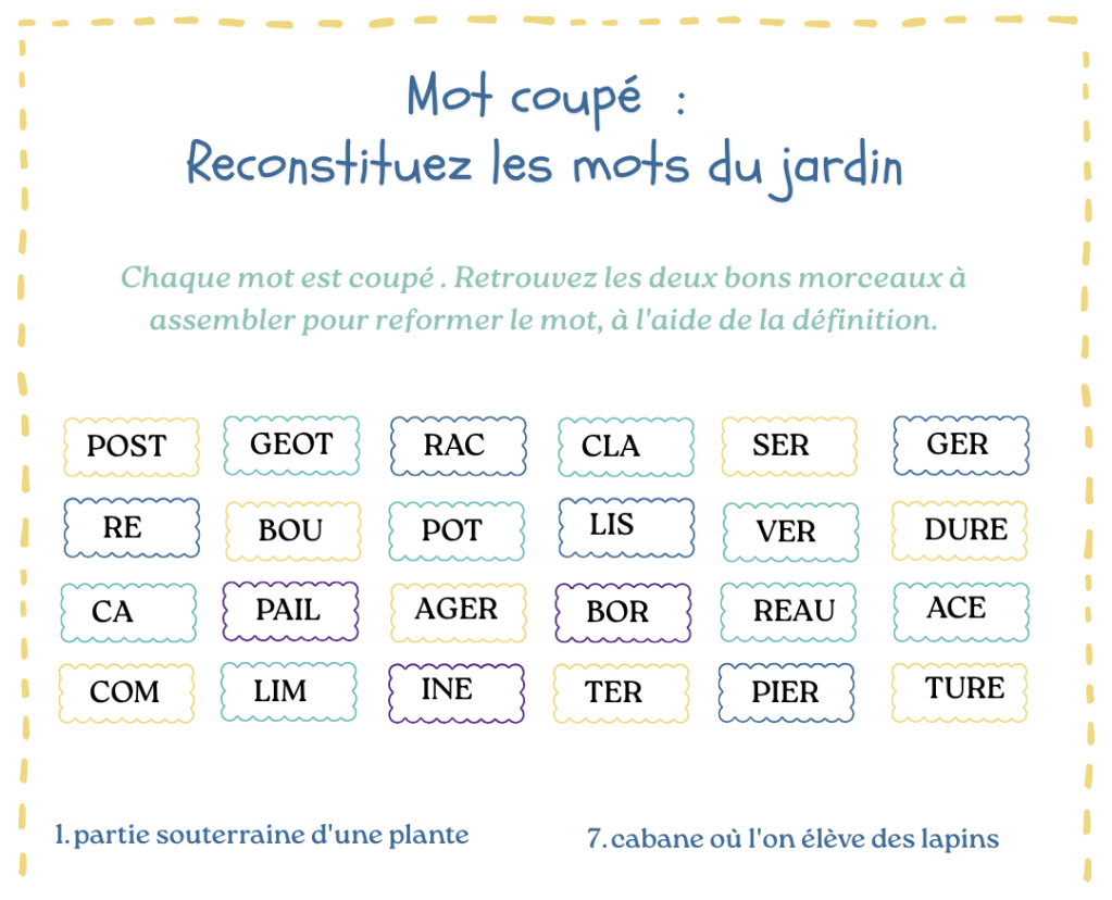 Exercices de mots coupés à imprimer pour seniors