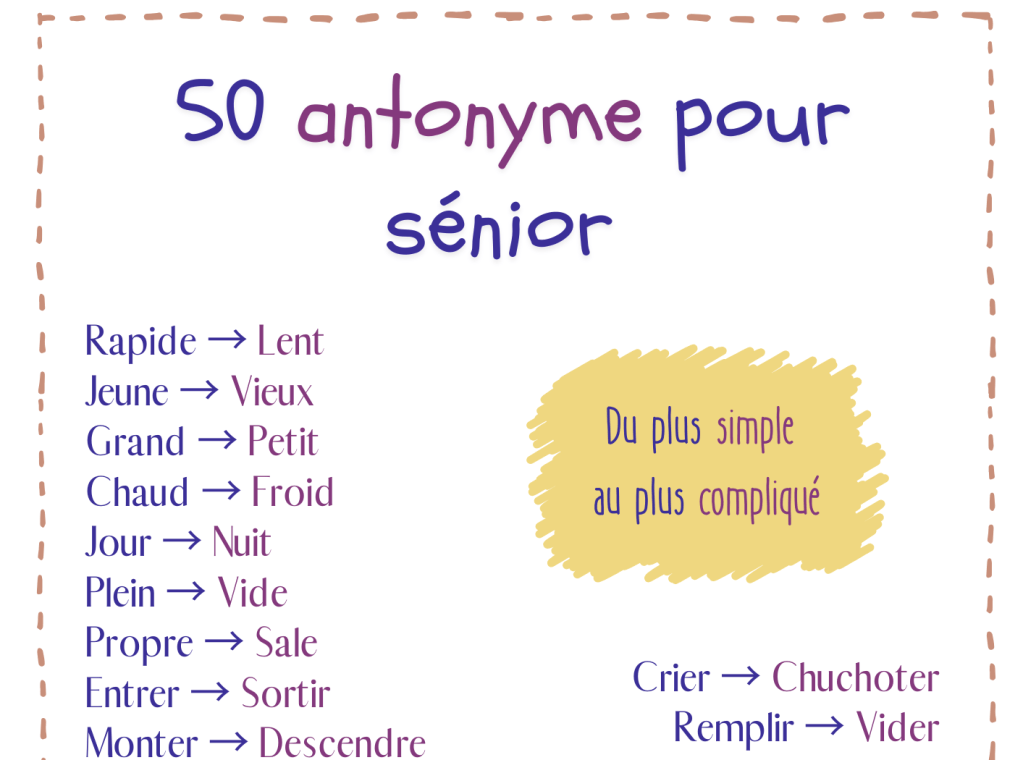Exercices d’antonymes à imprimer pour seniors